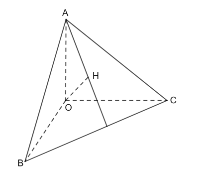 Cho tứ diện OABC có OA, OB, OC đôi một vuông góc. Vẽ đường thẳng qua O và vuông góc với (ABC) tại H (ảnh 1)