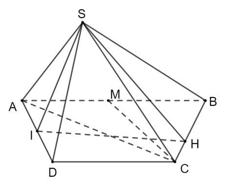 Cho hình chóp S.ABCD có đáy ABCD là hình thang vuông tại A và D, AB = AD = 2a, CD = a (ảnh 1)