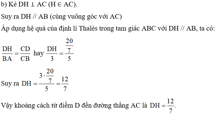 b) Khoảng cách từ điểm D đến đường thẳng AC; (ảnh 1)