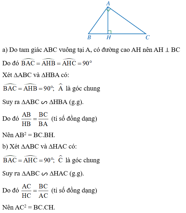 Cho tam giác ABC vuông tại A, đường cao AH (Hình 88). Chứng minh: (ảnh 2)