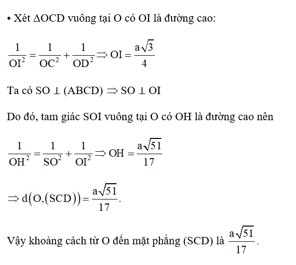 Cho hình chóp S.ABCD có đáy ABCD là hình thoi cạnh a có O là giao điểm của hai đường chéo (ảnh 2)