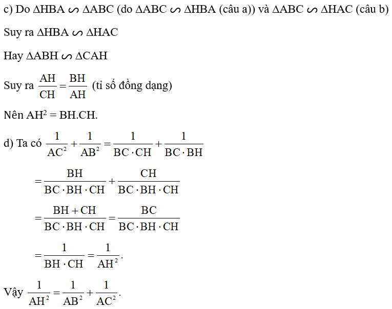 Cho tam giác ABC vuông tại A, đường cao AH (Hình 88). Chứng minh: (ảnh 3)