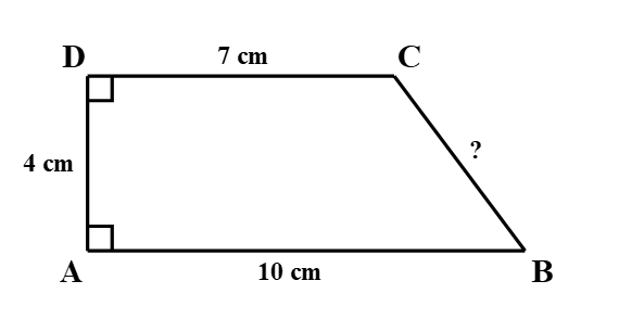 Cho hình vẽ:   Chu vi của hình thang ABCD là: A. 26 cm; B. 25 cm; C. 24 cm; D. 23 cm. (ảnh 1)