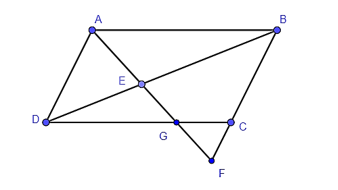 Cho hình bình hành ABCD. Một đường thẳng bất kì đi qua A cắt BD tại E và cắt các đường thẳng BC (ảnh 1)