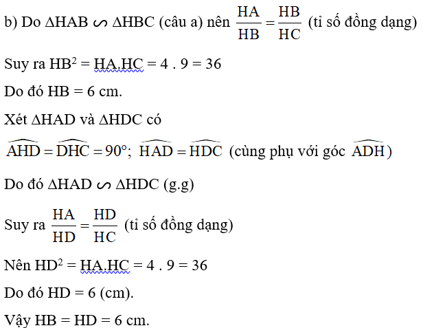 b) HB = HD = 6 cm. (ảnh 1)