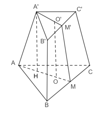 Cho hình chóp cụt tam giác đều ABC.A′B′C′ có cạnh đáy lớn bằng a, cạnh đáy (ảnh 1)