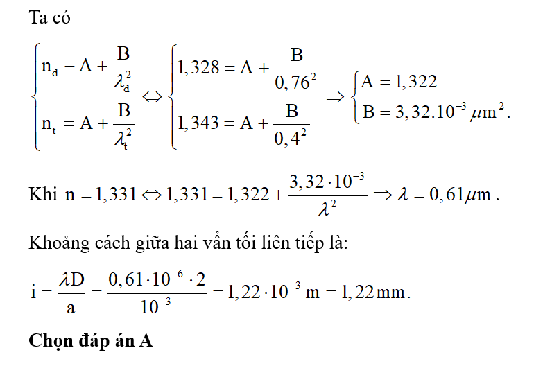 Chiết suất của một chất lỏng trong suốt đối với ánh sáng đỏ có bước sóng (ảnh 1)