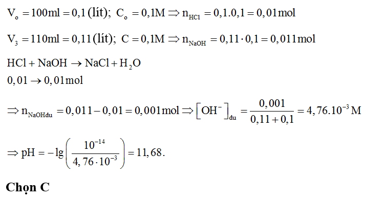 Biết giá trị của Vo, Co, C trong thí nghiệm trên lần lượt là 100; 0,1; 0,1. Tính pH của dung dịch trong bình tam giác (ảnh 1)