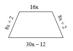Biểu thức biểu thị chu vi của hình thang cân dưới đây là   A. 62x – 8; B. –8x + 62; C. 54x – 10; D. 10x – 54. (ảnh 1)