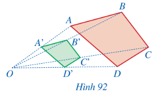 Cho hai tứ giác ABCD và A’B’C’D’ sao cho bốn đường thẳng AA’, BB’, CC’, DD’ cùng đi qua điểm O và (ảnh 1)