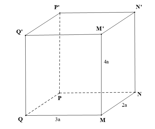 Cho hình hộp chữ nhật MNPQ.M’N’P’Q’ có MN = 2a, MQ = 3a, MM’ = 4a. Khoảng cách giữa hai đường thẳng NP và M’N’ bằng: (ảnh 1)
