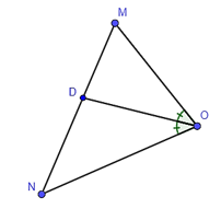 Cho tam giác OMN có OD là đường phân giác góc MON (D ∈ MN). Biết DN = 7 cm, ON = 9 cm. (ảnh 1)