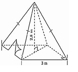 Một chiếc lều ở trại hè của học sinh có dạng hình chóp tứ giác đều (như hình dưới). Thể tích không khí bên trong lều là:   A. 9,4 m3; B. 25,2 m3; C. 4,8 m3; D. 8,4 m3. (ảnh 1)