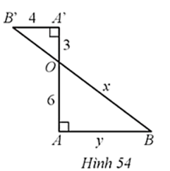 Hình 54 cho biết A’B’ = 4, A’O = 3, AO = 6, OB = x, AB = y.   Giá trị của biểu thức x + y là: A. 22. B. 18. C. 20. D. 16. (ảnh 1)