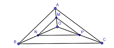 Cho tam giác ABC và một điểm O nằm trong tam giác đó. Gọi M, N, P lần lượt là trung điểm (ảnh 1)