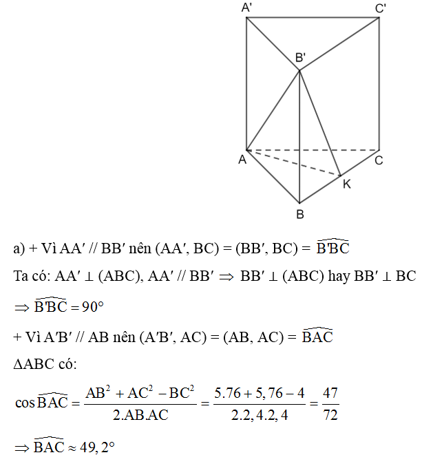 Một cái lều có dạng hình lăng trụ ABC.A′B′C′ có cạnh bên AA′ vuông góc với đáy (Hình 24) (ảnh 2)