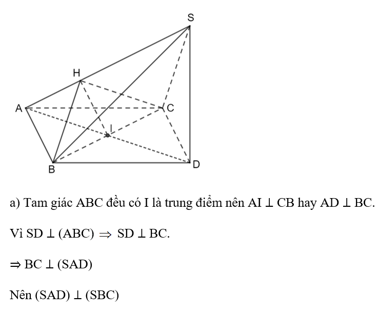 Cho tam giác đều ABC cạnh a, I trung điểm của BC, D là điểm đối xứng với A qua I. (ảnh 1)