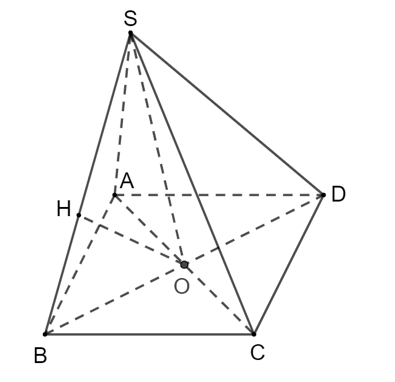 Cho hình chóp tứ giác đều S.ABCD có tất cả các cạnh đều bằng a và có O là giao điểm hai đường chéo của đáy. (ảnh 1)