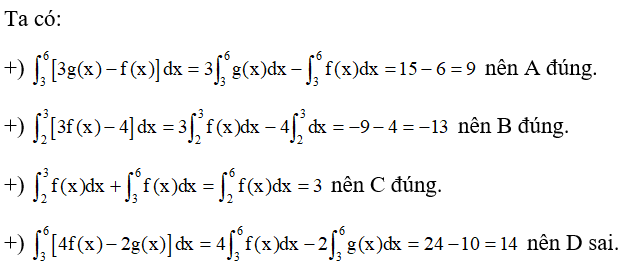 Cho f(x).g(x)  lả các hàm số liên tục trên đoạn [2;6] và thỏa mãn (ảnh 1)