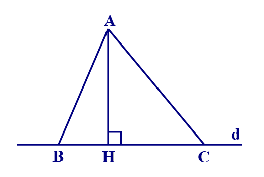 Cho điểm A không nằm trên d, kẻ AH vuông góc d tại H, B và C là các điểm tuỳ ý nằm trên d và khác H. Xét các khẳng định sau: (ảnh 1)