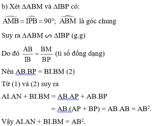 b) AI.AN + BI.BM = AB^2. (ảnh 1)