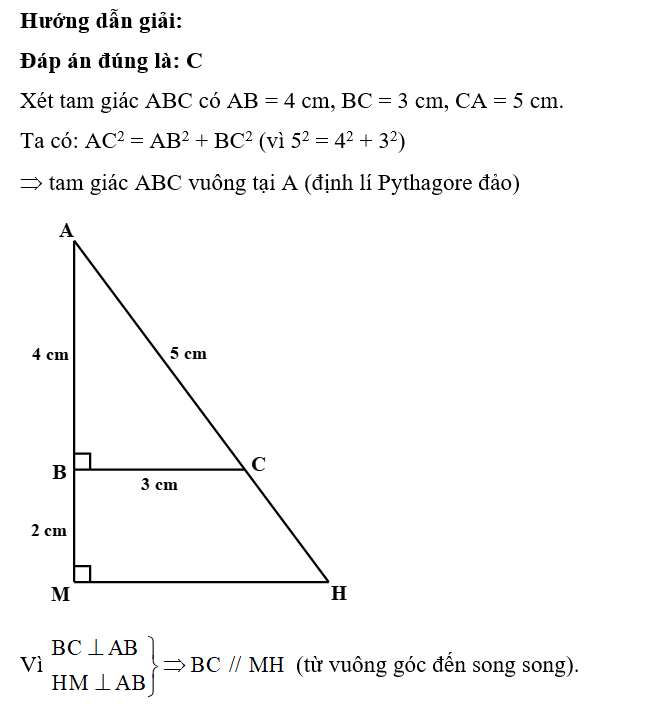 Cho tam giác ABC có độ dài các cạnh AB, BC, CA lần lượt là 4 cm, 3 cm, 5 cm. Trên tia đối của tia BA lấy điểm M sao cho BM (ảnh 1)