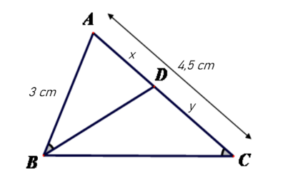 Cho hình vẽ sau. Độ dài x và y lần lượt là  A. x = 3 cm, y = 1,5 cm; (ảnh 1)