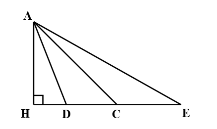 Cho hình vẽ:   Đoạn thẳng có độ dài ngắn nhất là: A. AH; B. AD; C. AC; D. AE. (ảnh 1)