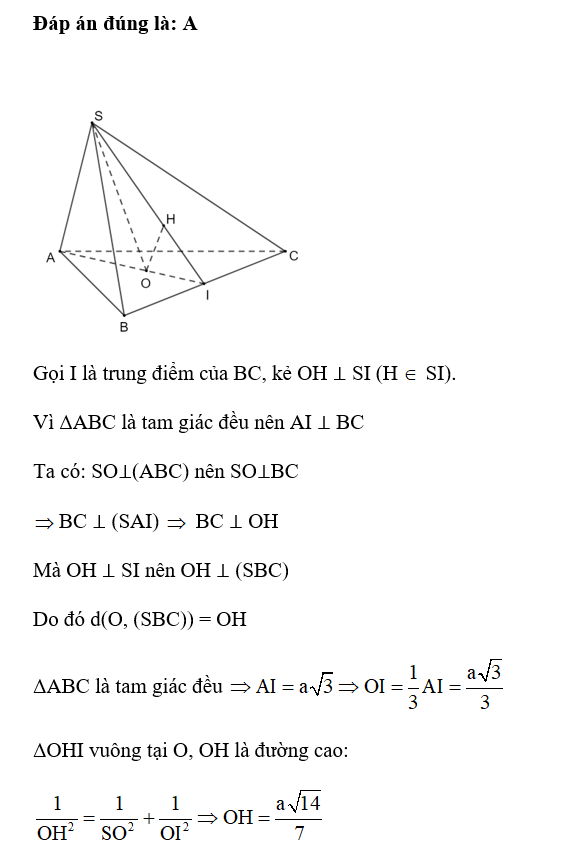 Cho hình chóp tam giác đều S.ABC có cạnh đáy bằng 2a và chiều cao bằng (ảnh 1)