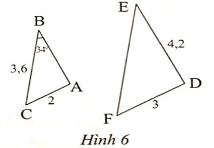 Trong Hình 6, cho biết tam giác ABC đồng dạng tam giác DEE Tính số đo góc E (ảnh 1)