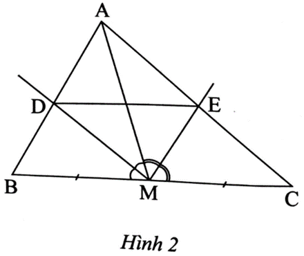 Cho Hình 2, biết AM là đường trung tuyến của tam giác ABC, MD là tia phân giác (ảnh 1)