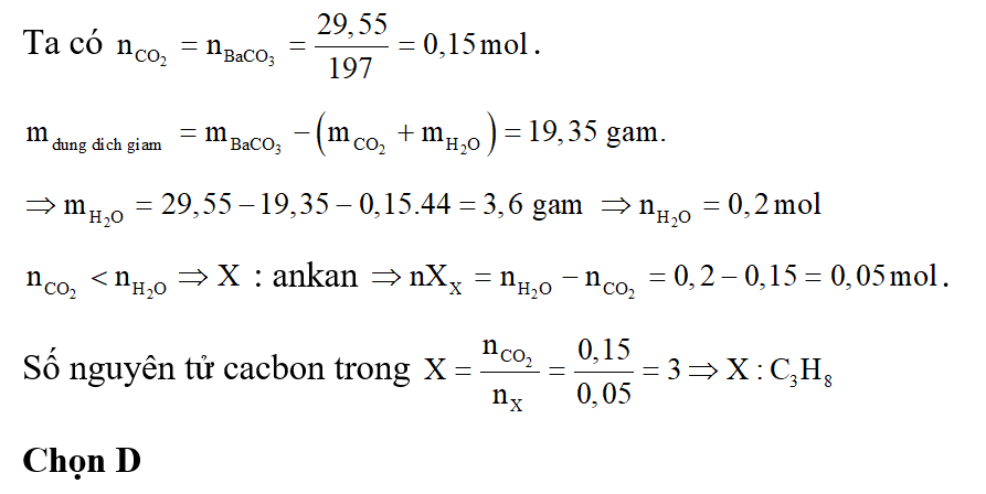 Đốt cháy hoàn toàn hợp chất hữu cơ X (chứa C, H). Hấp thụ toàn bộ sản phẩm (ảnh 1)