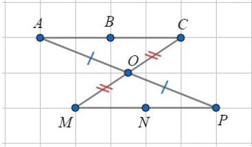 Quan sát hình vẽ dưới đây, trung điểm của đoạn thẳng AC là   A. Điểm B; B. Điểm O;         C. Điểm N; D. Không có đáp án đúng. (ảnh 1)