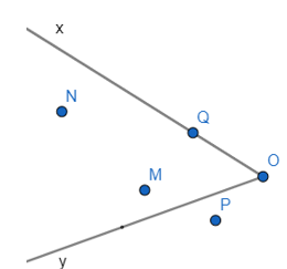 Trong các khẳng định sau đây, khẳng định nào là biểu đúng?   A. Điểm M, N, P nằm trong góc xOy;    B. Điểm P, Q nằm trong góc xOy; C. Điểm M, N nằm trong góc xOy; D. Điểm P, M không nằm trong góc xOy. (ảnh 1)