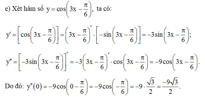 e) y= cos ( 3x- pi/6 ) tại điểm x0 = 0. (ảnh 1)