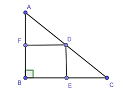 Cho tam giác ABC vuông tại B và D, E, F lần lượt là trung điểm của AC, BC, AB. Tứ giác BFDE là hình gì? A. Hình thoi; B. Hình bình hành; C. Hình vuông; D. Hình chữ nhật. (ảnh 1)