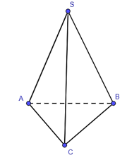 Cho hình chóp tam giác đều S.ABC có AB = 4 cm, SC = 7 cm. Trong các khẳng định sau, khẳng định nào là sai? A. AC = 4 cm; B. BC = 7 cm; C. SB = 7 cm; D. SA = 7 cm. (ảnh 2)