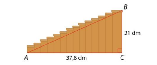 Một chiếc cầu thang có các kích thước như hình vẽ sau:   Tính độ dài đoạn thẳng AB.  (ảnh 1)