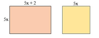 Lập đa thức biểu thị tổng diện tích của hình chữ nhật và hình vuông dưới đây:   A. 40x + 4; B. 50x2 + 10x; C. 25x2 + 10x; D. 25x2. (ảnh 1)