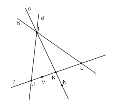 Cho hình vẽ sau:   Có bao nhiêu bộ ba điểm thẳng hàng? A. 2; B. 3; C. 4; D. 5. (ảnh 1)