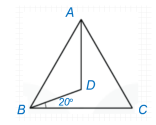 Cho tam giác đều ABC có các số đo như hình vẽ dưới đây.    Số đo góc ABD là A. 30°; B. 40°; C. 60°; D. 90°. (ảnh 1)
