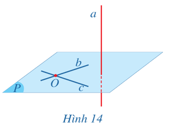 Cho điểm O và đường thẳng a. Gọi b, c là hai đường thẳng phân biệt cùng đi qua điểm O và cùng vuông góc với đường thẳng a (Hình 14). (ảnh 1)