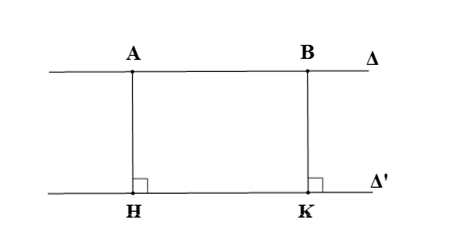 Trong Hình 64, hai mép của con đường gợi nên hình ảnh hai đường thẳng song song delta và delta phẩy. Xét điểm A trên đường thẳng Δ. (ảnh 2)