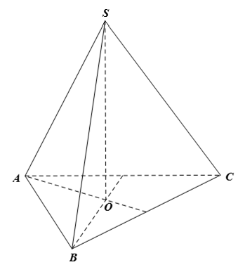 Cho hình chóp tam giác đều S.ABC. Chứng minh rằng các cạnh bên tạo với mặt phẳng chứa đáy các góc bằng nhau. (ảnh 1)