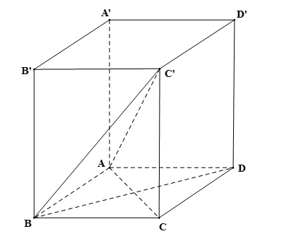 Cho hình lăng trụ đứng ABCD.A’B’C’D’ có đáy ABCD là hình vuông cạnh a. Góc giữa đường thẳng AC’ và mặt phẳng (ABCD) bằng 60°. (ảnh 1)