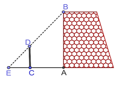 Một nhóm các bạn học sinh lớp 8 đã thực hành đo chiều cao AB của một bức tường như sau: Dùng một cái cọc CD đặt cố định vuông góc với mặt đất, với CD = 3 m và CA = 5 m. Sau đó, các bạn đã phối hợp để tìm được điểm E trên mặt đất là giao điểm của hai tia BD, AC và đo được CE = 2 m (Hình vẽ bên). Chiều cao AB của bức tường là:   A. 7,5 m; B. 1,2 m; C. 3,3 m; D. 10,5 m. (ảnh 1)