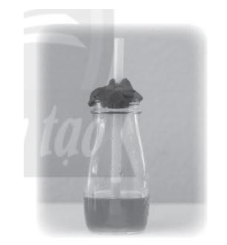 Rót 1/2 cốc nước và 1/2 cốc rượu vào chai (hình bên). Đặt ống hút nhựa trong vào chai, giữ lơ lửng đầu dưới của ống hút trong chất lỏng (không chạm đáy chai). Dùng đất nặn bít vào miệng chai cho kín và giữ cho ống hút được cố định. Đặt chai vào chậu nước ấm. Quan sát mức chất lỏng trong ống và đánh dấu ✓ vào  trước câu nhận xét đúng. (ảnh 1)