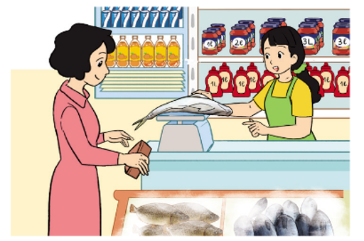 a) Bác Vân đi chợ mua 700 g thịt và con cá cân nặng 2 kg 300 g. Hỏi bác Vân đã mua bao nhiêu ki-lô-gam cả cá và thịt (ảnh 1)