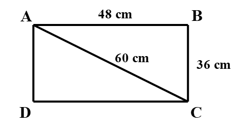 Một khung gỗ ABCD được tạo thành từ 5 thanh nẹp có độ dài như sau:  AB = CD = 48 cm (ảnh 1)