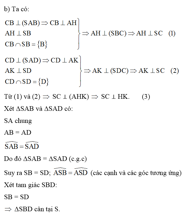 b) HK vuông góc AI. (ảnh 1)